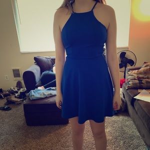 A blue mini dress